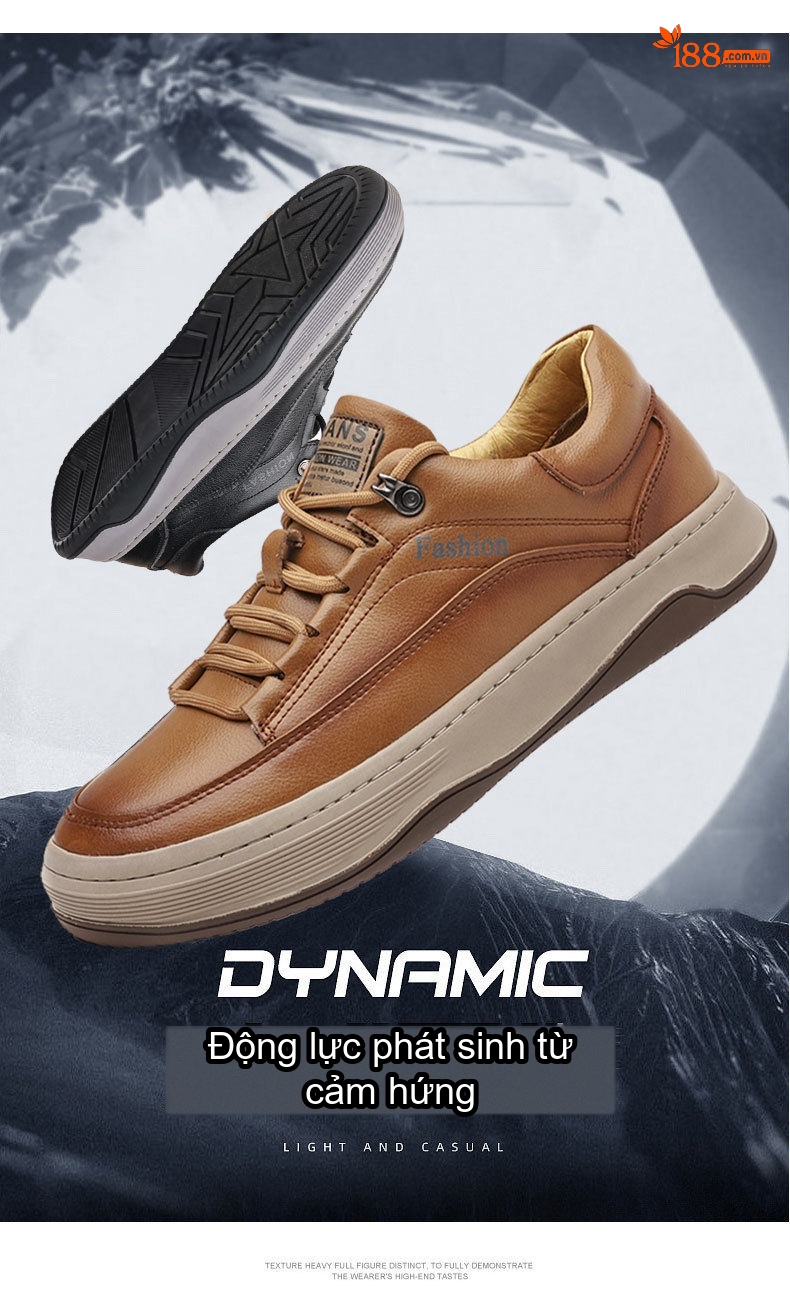 Giày Sneaker Nam Da Thật Chiều Cao Đế Khoảng 3cm Màu Đen, Nâu chi tiết 1