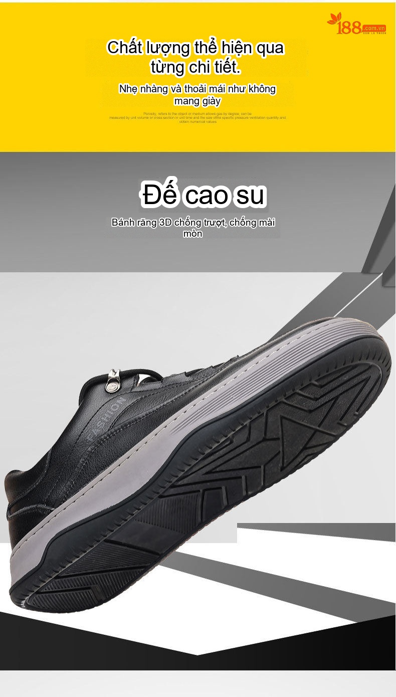 Giày Sneaker Nam Da Thật Chiều Cao Đế Khoảng 3cm Màu Đen, Nâu chi tiết 5