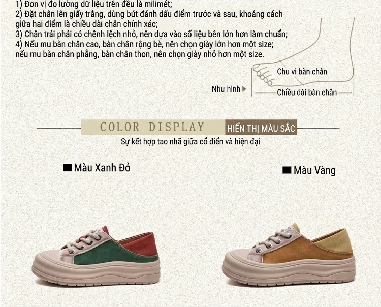 Giày Sneaker Nữ Buộc Dây Đế Dày Chiều Cao Đế Khoảng 4cm Thiết Kế Hai Kiểu Mang Màu Be, Nâu, Đỏ, Xanh Lá chi tiết 2