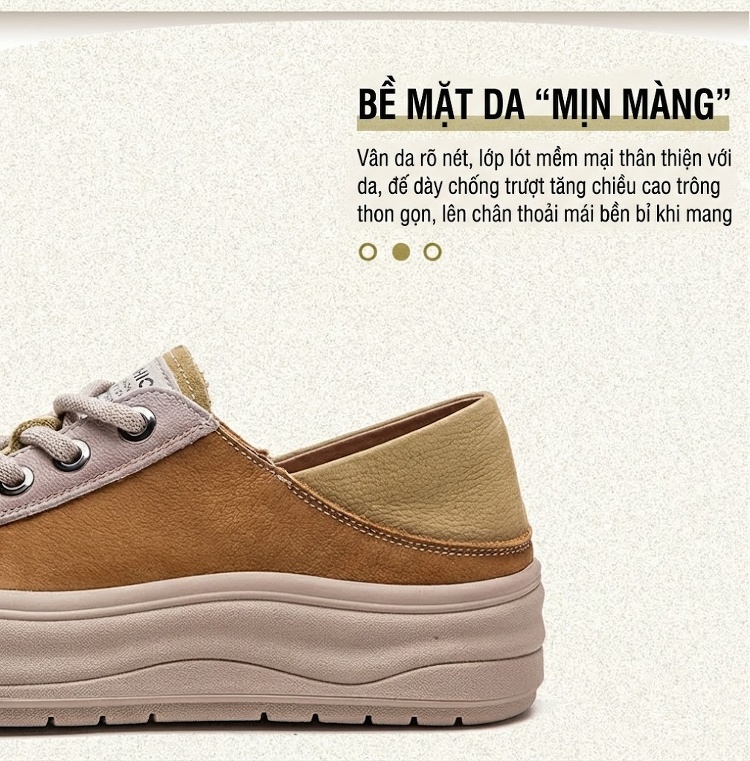 Giày Sneaker Nữ Buộc Dây Đế Dày Chiều Cao Đế Khoảng 4cm Thiết Kế Hai Kiểu Mang Màu Be, Nâu, Đỏ, Xanh Lá chi tiết 3