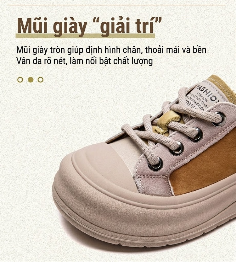 Giày Sneaker Nữ Buộc Dây Đế Dày Chiều Cao Đế Khoảng 4cm Thiết Kế Hai Kiểu Mang Màu Be, Nâu, Đỏ, Xanh Lá chi tiết 4
