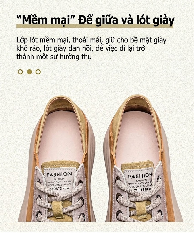 Giày Sneaker Nữ Buộc Dây Đế Dày Chiều Cao Đế Khoảng 4cm Thiết Kế Hai Kiểu Mang Màu Be, Nâu, Đỏ, Xanh Lá chi tiết 6