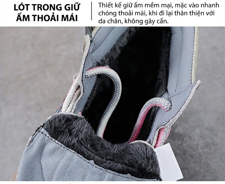 Giày Sneaker Nữ Cao Cổ Da Bò Đế Bằng Chiều Cao Đế Khoảng 5cm Màu Xám, Đen, Xanh chi tiết 6