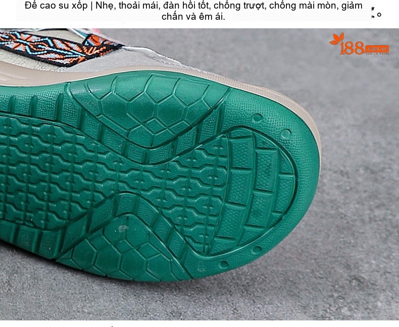 Giày Sneaker Nữ Cao Cổ Da Bò Đế Bằng Chiều Cao Đế Khoảng 5cm Màu Xám, Đen, Xanh chi tiết 7