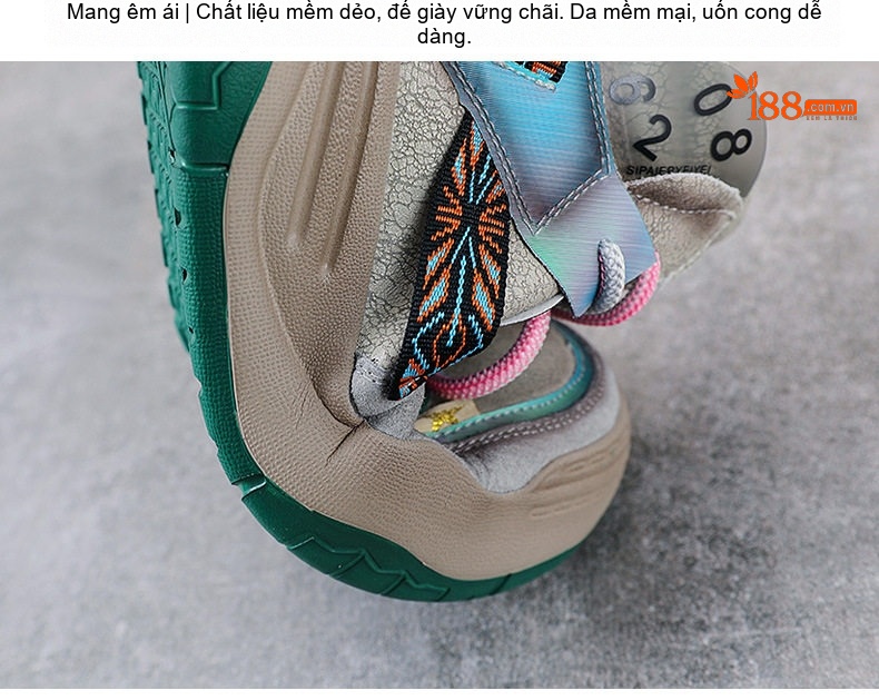 Giày Sneaker Nữ Cao Cổ Da Bò Đế Bằng Chiều Cao Đế Khoảng 5cm Màu Xám, Đen, Xanh chi tiết 8