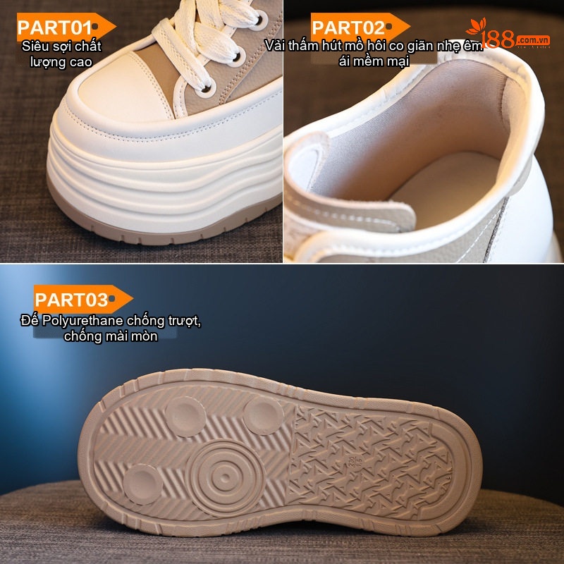 Giày Sneaker Nữ Cao Cổ Đế Dày Chiều Cao Đế 8cm Màu Đen, Kem