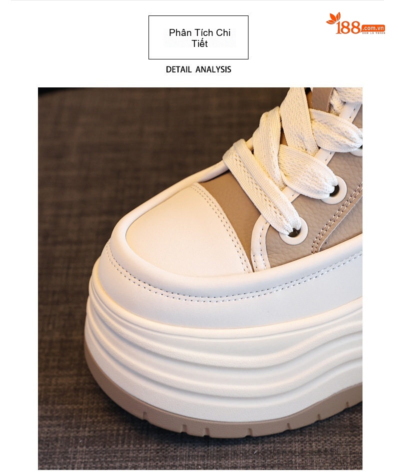 Giày Sneaker Nữ Cao Cổ Đế Dày Chiều Cao Đế 8cm Màu Đen, Kem chi tiết 8