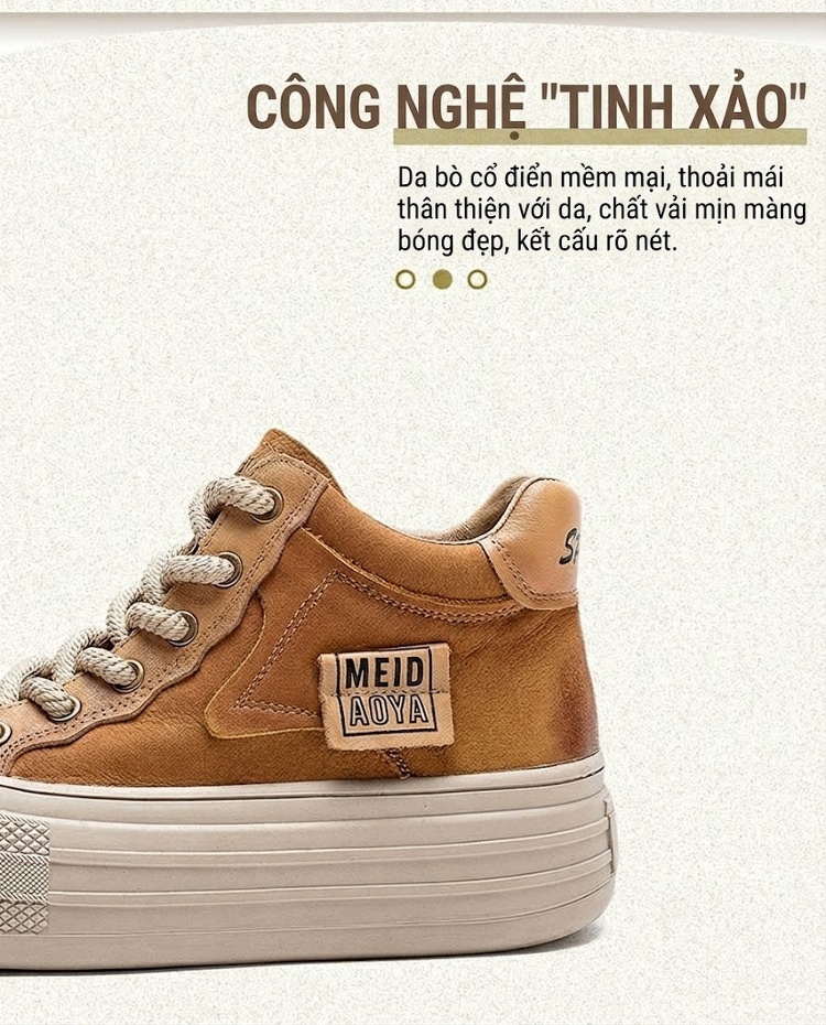 Giày Sneaker Nữ Cổ Cao Dây Buộc Đế Dày Chiều Cao Đế Khoảng 4cm Màu Nâu, Đỏ chi tiết 3