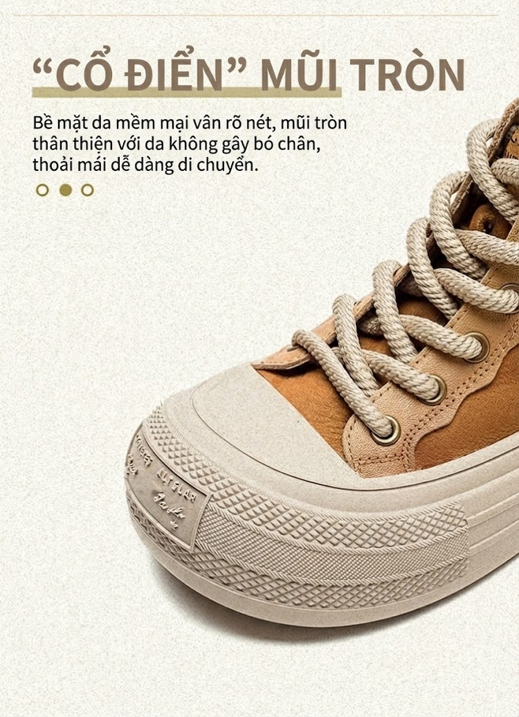 Giày Sneaker Nữ Cổ Cao Dây Buộc Đế Dày Chiều Cao Đế Khoảng 4cm Màu Nâu, Đỏ chi tiết 4