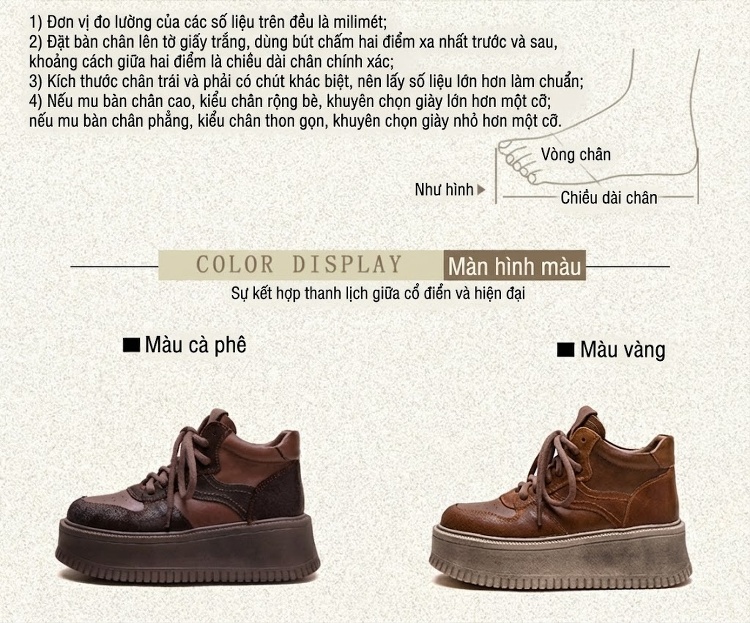 Giày Sneaker Nữ Cổ Cao Đế Cao Khoảng 5cm Phong Cách Vintage Màu Nâu chi tiết 3