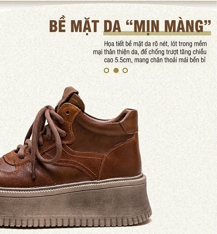 Giày Sneaker Nữ Cổ Cao Đế Cao Khoảng 5cm Phong Cách Vintage Màu Nâu chi tiết 4