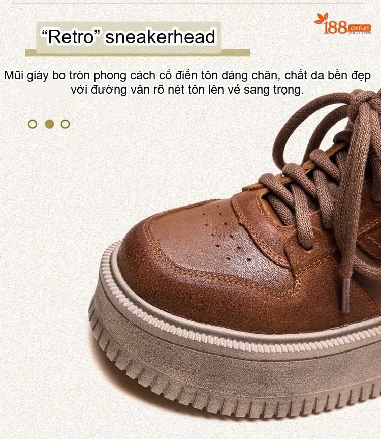 Giày Sneaker Nữ Cổ Cao Đế Cao Khoảng 5cm Phong Cách Vintage Màu Nâu chi tiết 5