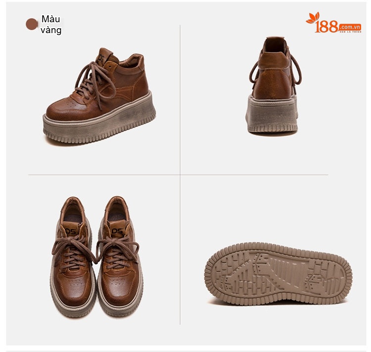 Giày Sneaker Nữ Cổ Cao Đế Cao Khoảng 5cm Phong Cách Vintage Màu Nâu chi tiết 18