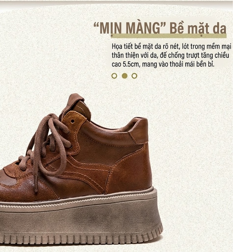 Giày Sneaker Nữ Cổ Cao Đế Dày Chiều Cao Đế Khoảng 5cm Phong Cách Retro Màu Nâu chi tiết 4