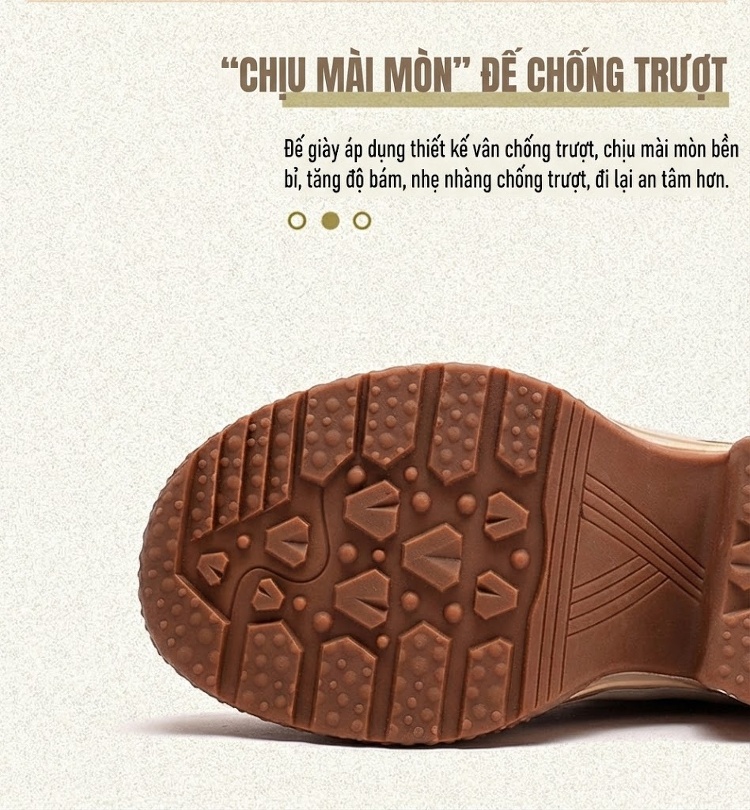 Giày Sneaker Nữ Cổ Điển Đế Thô Buộc Dây Chiều Cao Đế Khoảng 5cm Màu Nâu, Be chi tiết 4
