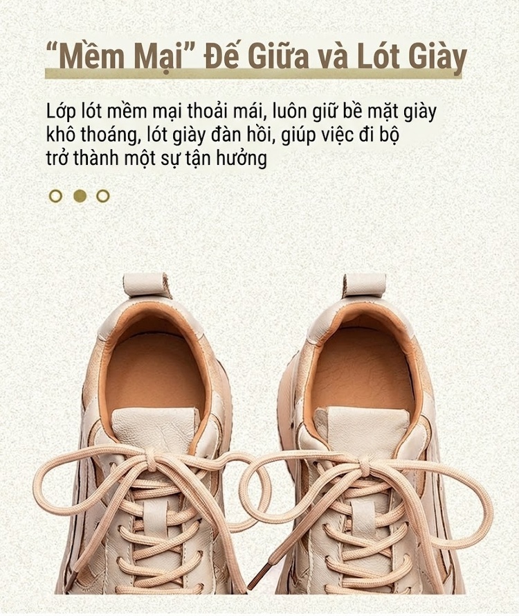 Giày Sneaker Nữ Cổ Điển Đế Thô Buộc Dây Chiều Cao Đế Khoảng 5cm Màu Nâu, Be chi tiết 5