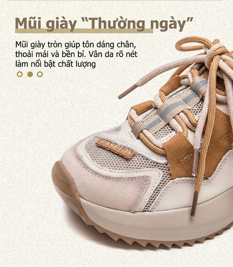 Giày Sneaker Nữ Cổ Điển Phong Cách Anh Quốc Phối Lưới Buộc Dây Chiều Cao Đế Khoảng 4cm Màu Be, Nâu Đỏ chi tiết 5