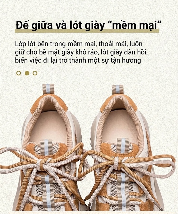 Giày Sneaker Nữ Cổ Điển Phong Cách Anh Quốc Phối Lưới Buộc Dây Chiều Cao Đế Khoảng 4cm Màu Be, Nâu Đỏ chi tiết 7
