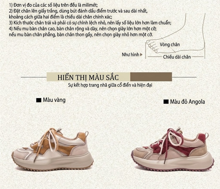 Giày Sneaker Nữ Cổ Điển Phong Cách Anh Quốc Phối Lưới Buộc Dây Chiều Cao Đế Khoảng 4cm Màu Be, Nâu Đỏ chi tiết 3
