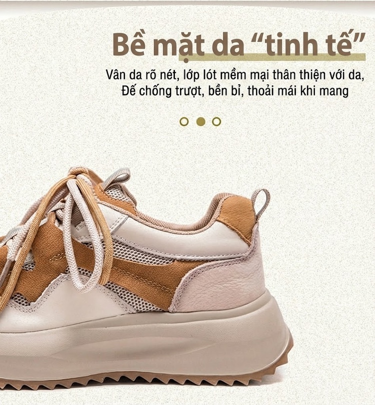 Giày Sneaker Nữ Cổ Điển Phong Cách Anh Quốc Phối Lưới Buộc Dây Chiều Cao Đế Khoảng 4cm Màu Be, Nâu Đỏ chi tiết 4