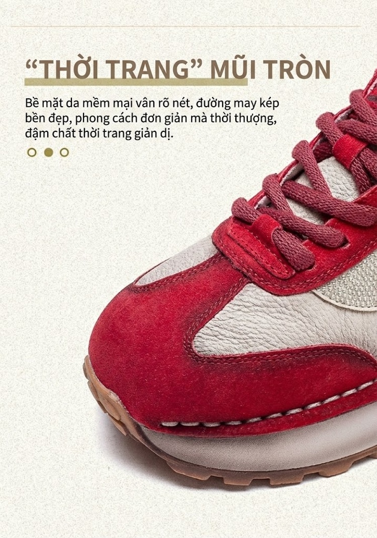 Giày Sneaker Nữ Da Bò Buộc Dây Chiều Cao Đế Khoảng 3.5cm Màu Đỏ, Kem, Xám chi tiết 3