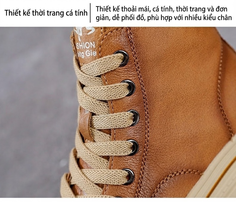 Giày Sneaker Nữ Da Bò Cao Cổ Đế Cao Khoảng 5cm Màu Nâu, Đen chi tiết 6