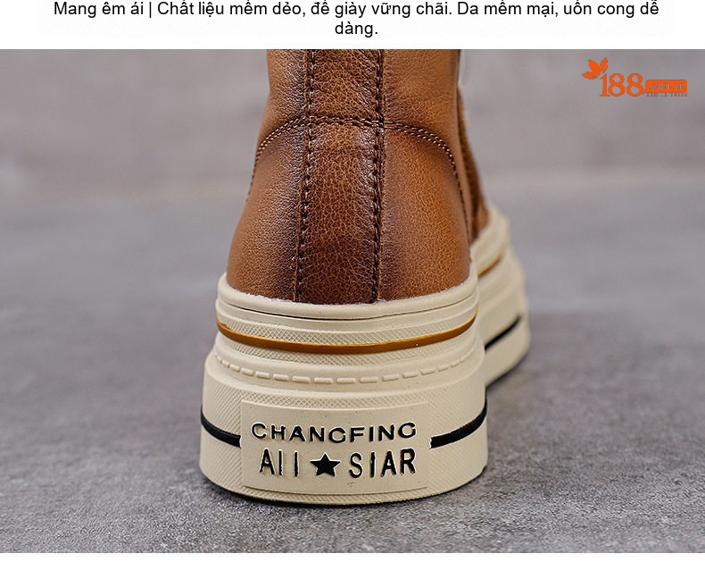 Giày Sneaker Nữ Da Bò Cao Cổ Đế Cao Khoảng 5cm Màu Nâu, Đen chi tiết 9