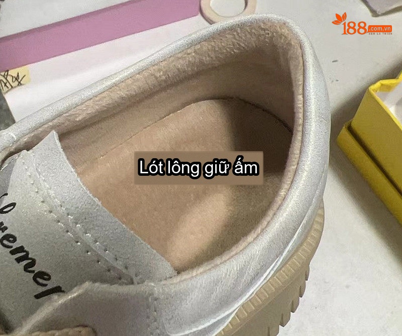 Giày Sneaker Nữ Da Bò Đế Bằng Chiều Cao Đế Khoảng 5cm Màu Trắng, Be chi tiết 13