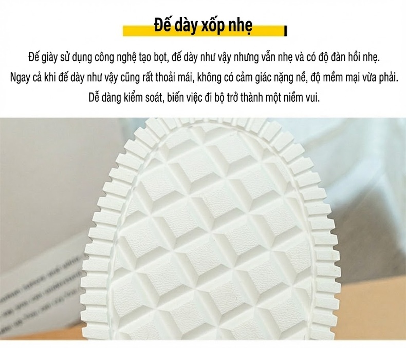 Giày Sneaker Nữ Da Bò Đế Bằng Chiều Cao Đế Khoảng 5cm Màu Trắng, Be chi tiết 14