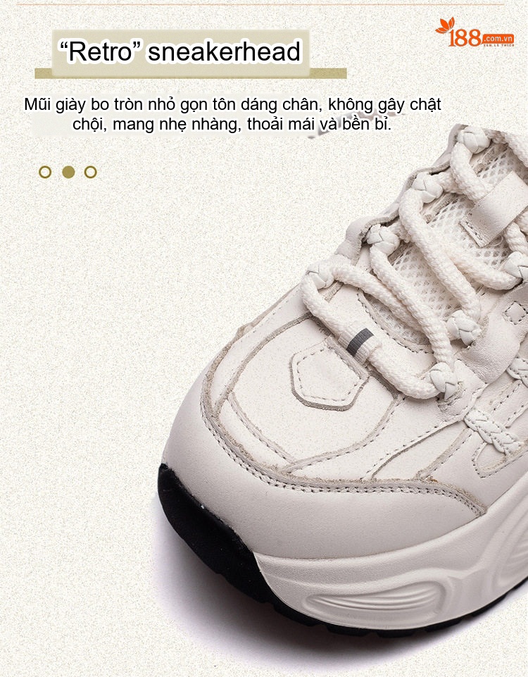 Giày Sneaker Nữ Da Bò Đế Bánh Mì Chiều Cao Đế Khoảng 5cm Màu Trắng, Đen chi tiết 4