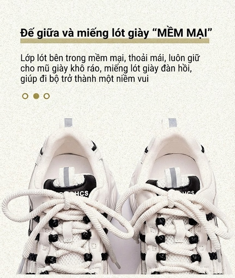 Giày Sneaker Nữ Da Bò Đế Bánh Mì Chiều Cao Đế Khoảng 5cm Màu Trắng, Đen chi tiết 6