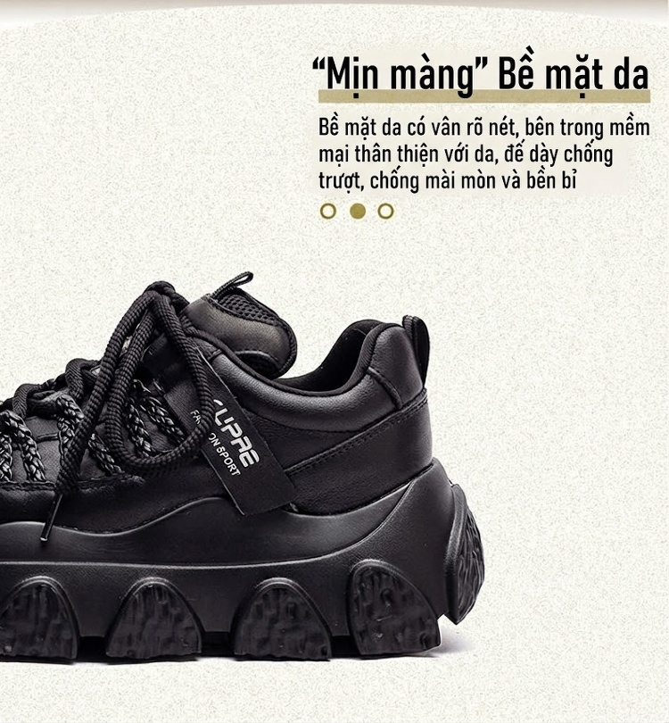 Giày Sneaker Nữ Da Bò Đế Bánh Mì Chiều Cao Đế Khoảng 5cm Màu Trắng, Đen chi tiết 3