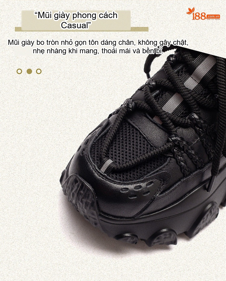 Giày Sneaker Nữ Da Bò Đế Bánh Mì Chiều Cao Đế Khoảng 5cm Màu Trắng, Đen chi tiết 4