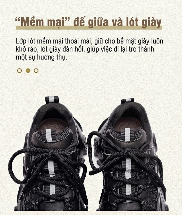 Giày Sneaker Nữ Da Bò Đế Bánh Mì Chiều Cao Đế Khoảng 5cm Màu Trắng, Đen chi tiết 6