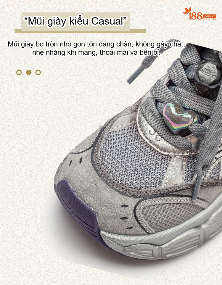 Giày Sneaker Nữ Da Bò Đế Bánh Mì Chiều Cao Đế Khoảng 5cm Phong Cách Thể Thao Màu Be, Xám chi tiết 4