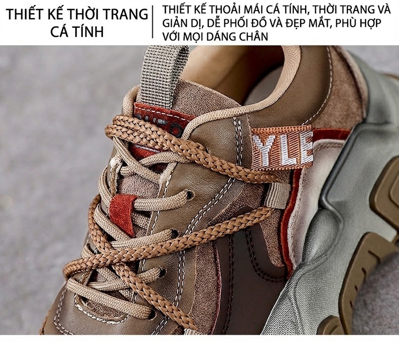 Giày Sneaker Nữ Da Bò Đế Dày Chiều Cao Đế Khoảng 5cm Màu Xanh Lá, Nâu, Đen, Đỏ... chi tiết 5