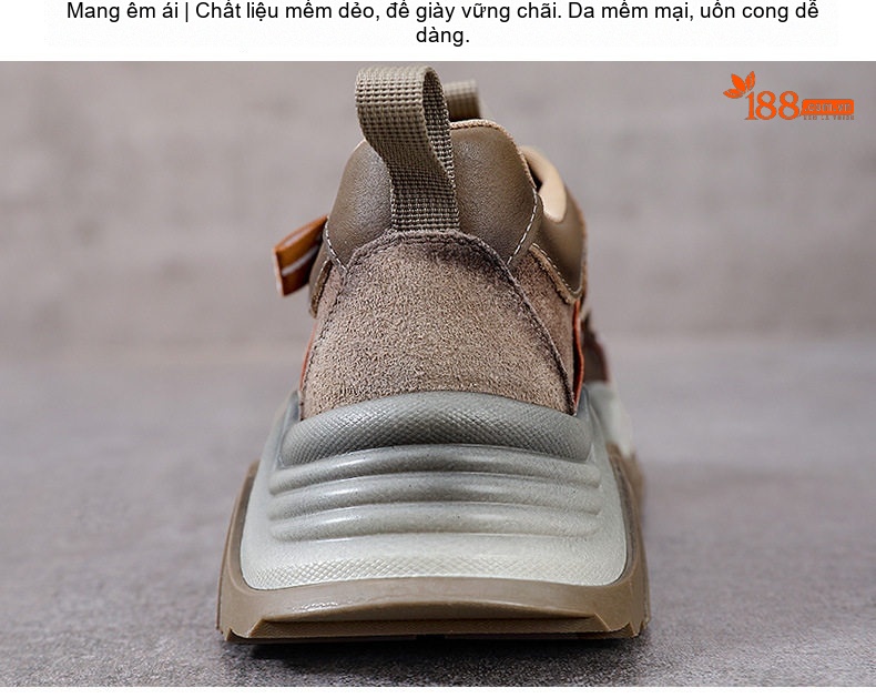 Giày Sneaker Nữ Da Bò Đế Dày Chiều Cao Đế Khoảng 5cm Màu Xanh Lá, Nâu, Đen, Đỏ... chi tiết 8