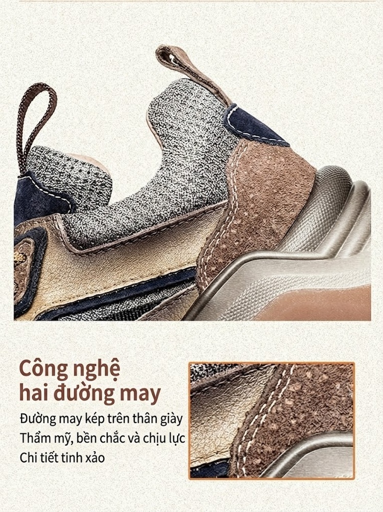 Giày Sneaker Nữ Da Bò Đế Dày Phong Cách Retro Chiều Cao Đế Khoảng 5cm Màu Xám, Nâu, Đen, Tím... chi tiết 7