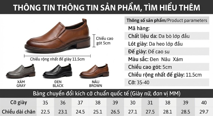 Giày Sneaker Nữ Da Bò Đế Dày Phong Cách Retro Chiều Cao Đế Khoảng 5cm Màu Xám, Nâu, Đen, Tím... chi tiết 3