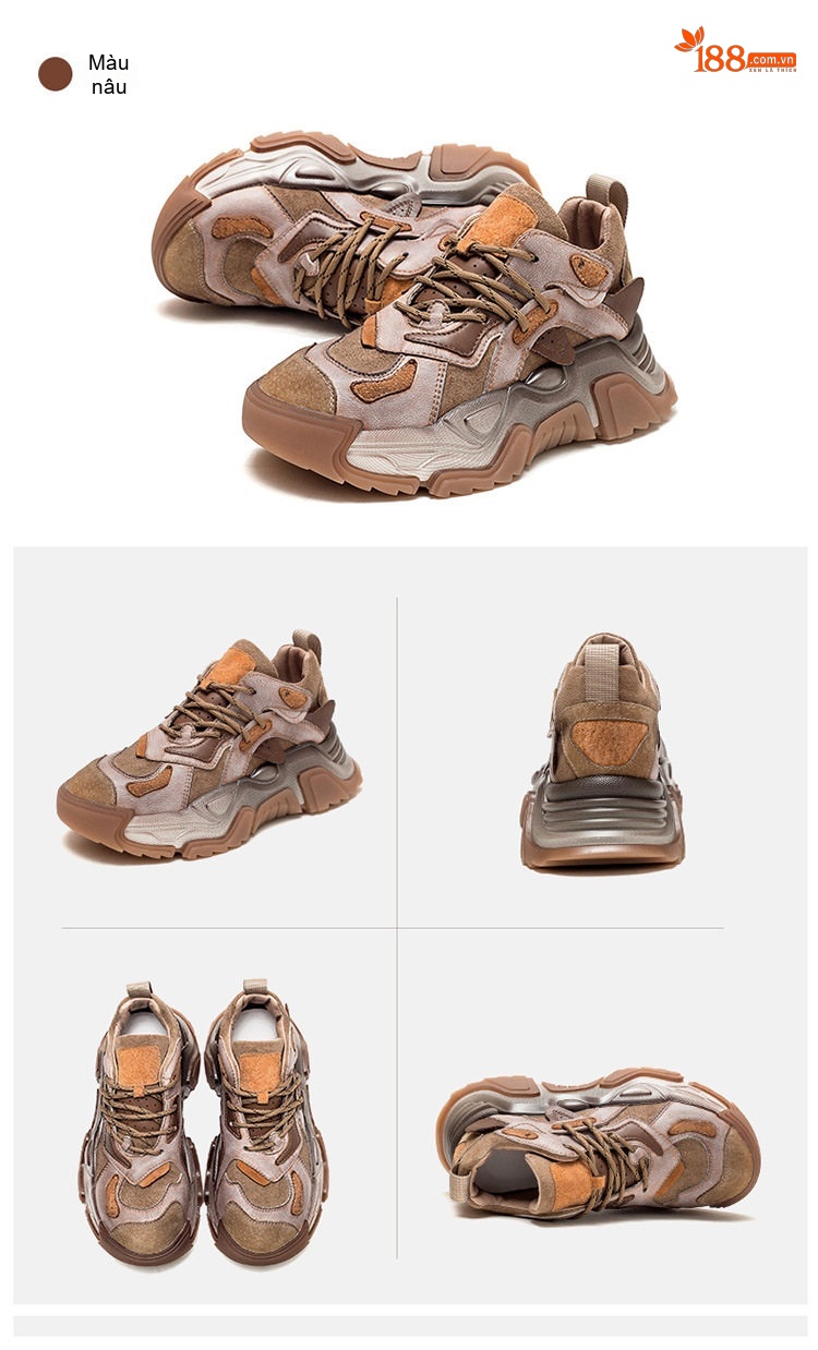 Giày Sneaker Nữ Da Bò Kiểu Dáng Retro Chiều Cao Đế Khoảng 5cm Màu Nâu, Xám, Đen, Tím... chi tiết 15