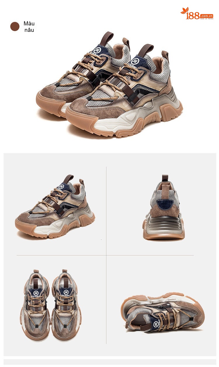 Giày Sneaker Nữ Da Bò Kiểu Dáng Thời Trang Chiều Cao Đế Khoảng 5cm Màu Xám, Nâu, Đen, Tím... chi tiết 17