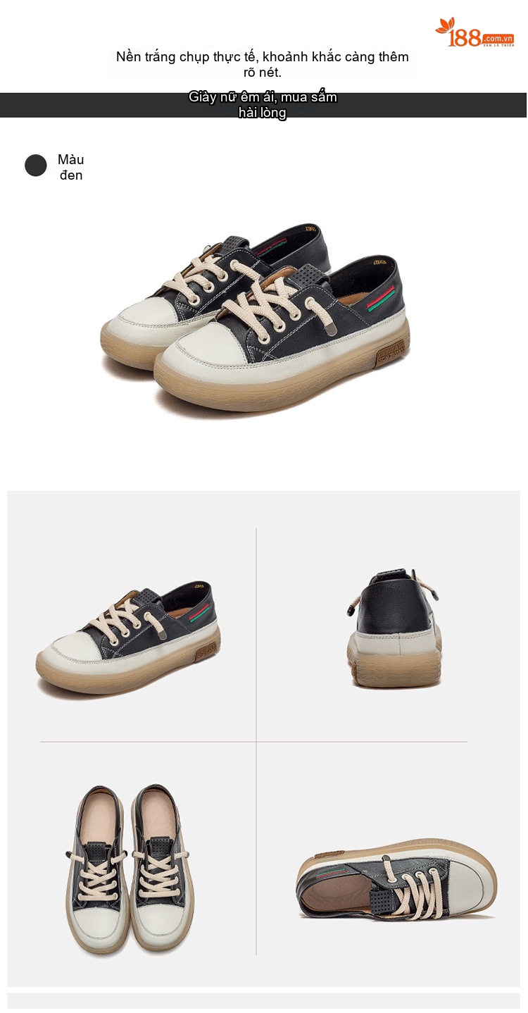 Giày Sneaker Nữ Da Bò Kiểu Hàn Quốc Chiều Cao Đế Khoảng 3cm Màu Trắng, Đen, Cam, Xanh... chi tiết 18