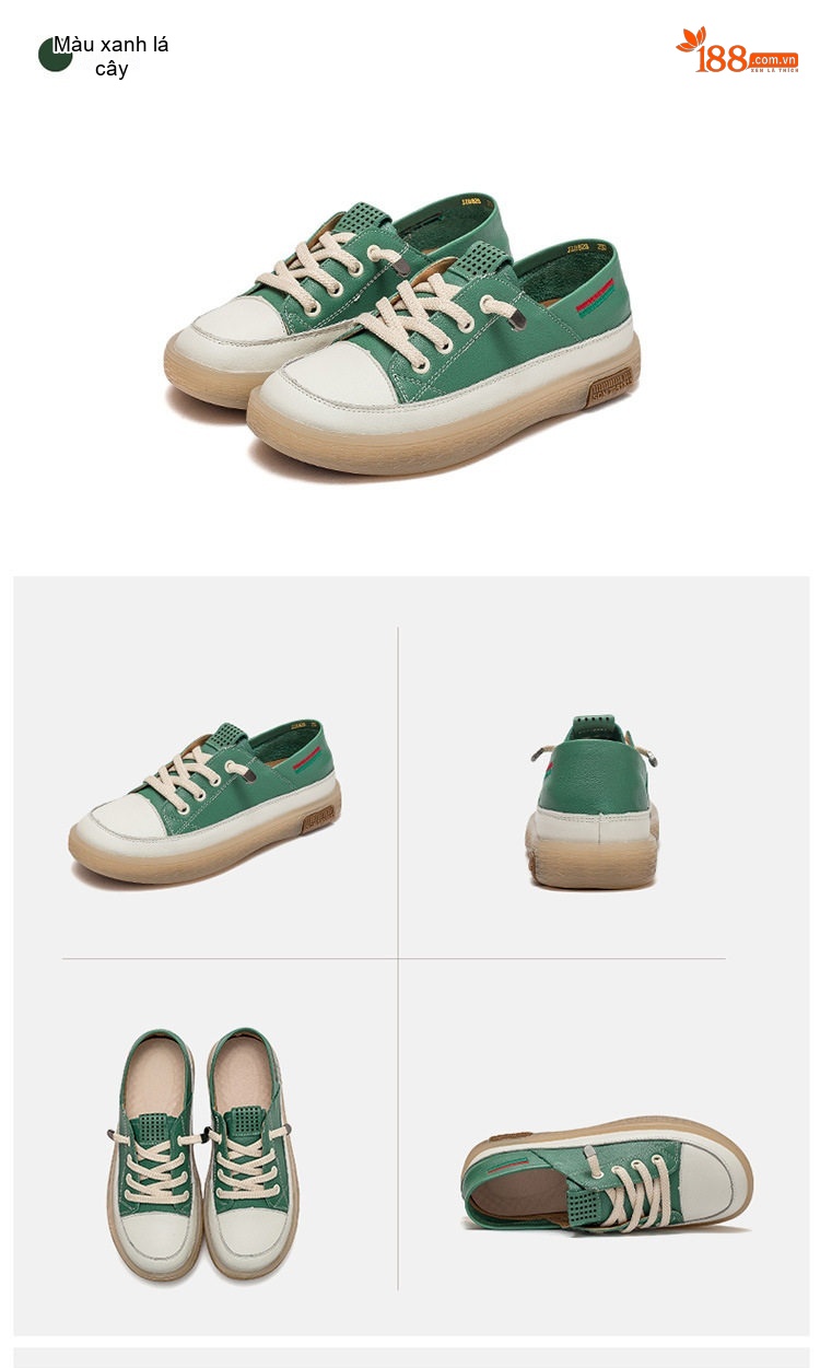 Giày Sneaker Nữ Da Bò Kiểu Hàn Quốc Chiều Cao Đế Khoảng 3cm Màu Trắng, Đen, Cam, Xanh... chi tiết 19