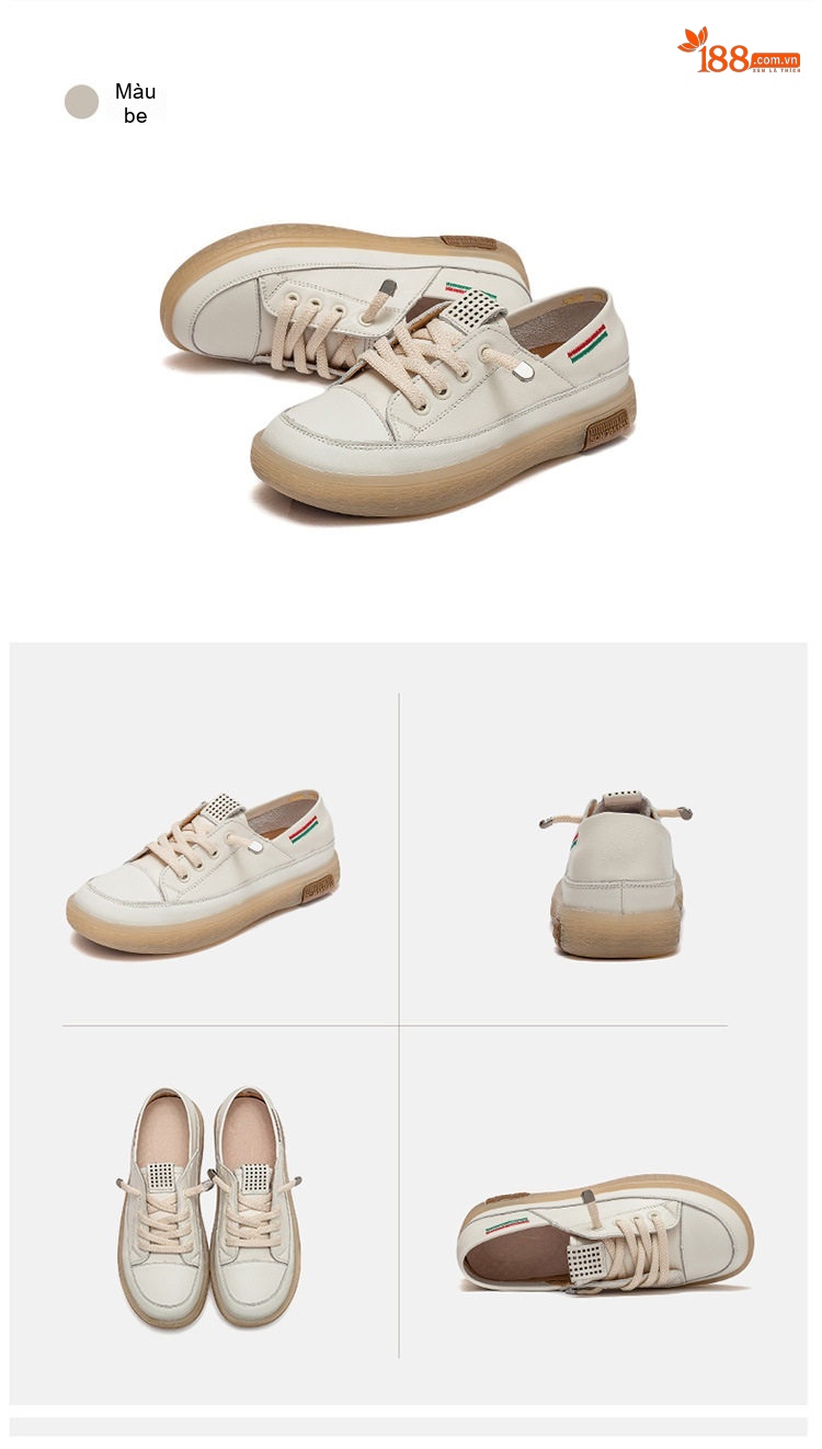 Giày Sneaker Nữ Da Bò Kiểu Hàn Quốc Chiều Cao Đế Khoảng 3cm Màu Trắng, Đen, Cam, Xanh... chi tiết 20