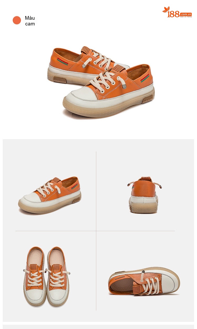 Giày Sneaker Nữ Da Bò Kiểu Hàn Quốc Chiều Cao Đế Khoảng 3cm Màu Trắng, Đen, Cam, Xanh... chi tiết 21