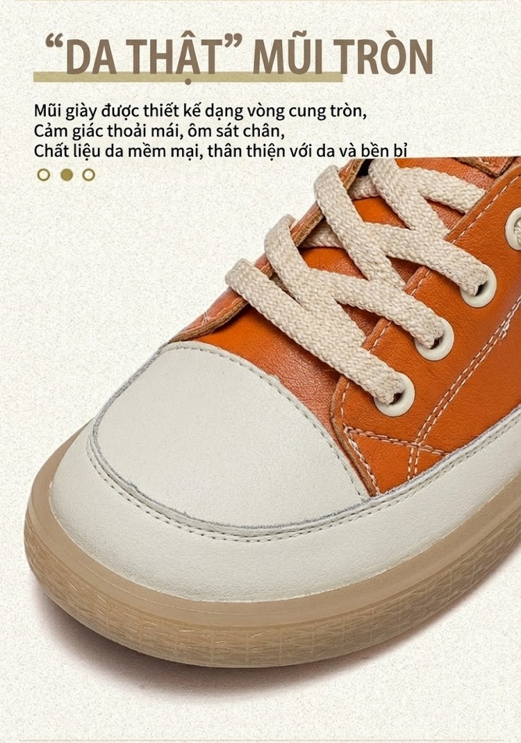 Giày Sneaker Nữ Da Bò Kiểu Hàn Quốc Chiều Cao Đế Khoảng 3cm Màu Trắng, Đen, Cam, Xanh... chi tiết 4