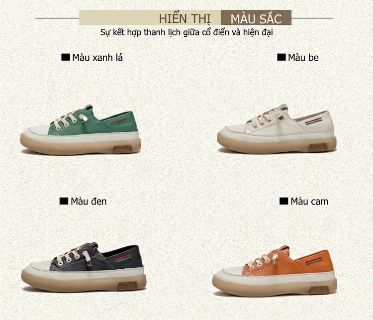 Giày Sneaker Nữ Da Bò Kiểu Hàn Quốc Chiều Cao Đế Khoảng 3cm Màu Trắng, Đen, Cam, Xanh... chi tiết 2