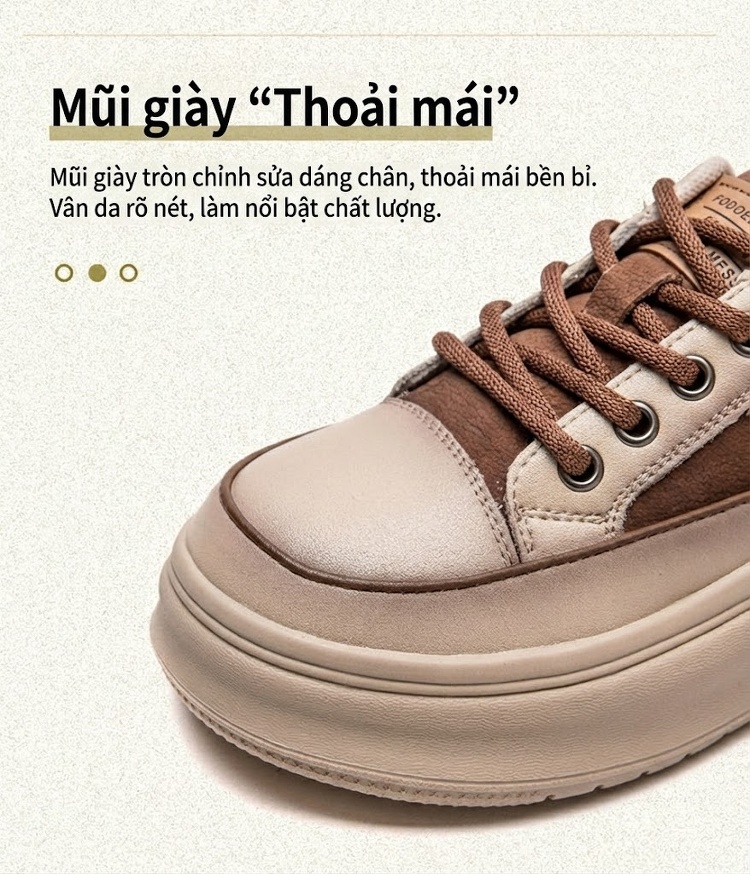 Giày Sneaker Nữ Da Bò Lớp Đầu Chiều Cao Đế Khoảng 4cm Phong Cách Hàn Quốc Màu Be, Nâu chi tiết 4