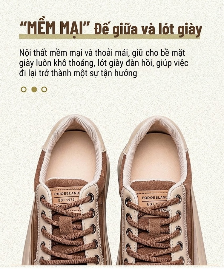 Giày Sneaker Nữ Da Bò Lớp Đầu Chiều Cao Đế Khoảng 4cm Phong Cách Hàn Quốc Màu Be, Nâu chi tiết 6