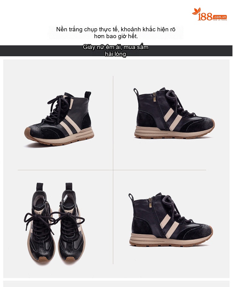 Giày Sneaker Nữ Da Bò Phối Màu Chiều Cao Đế Khoảng 3cm Màu Đen, Nâu chi tiết 14